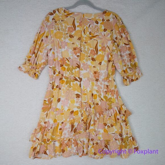 Lost + Wander Sorrento Yellow Multi Floral Print Tiered Mini Dress,‎ size L - Picture 10 of 16